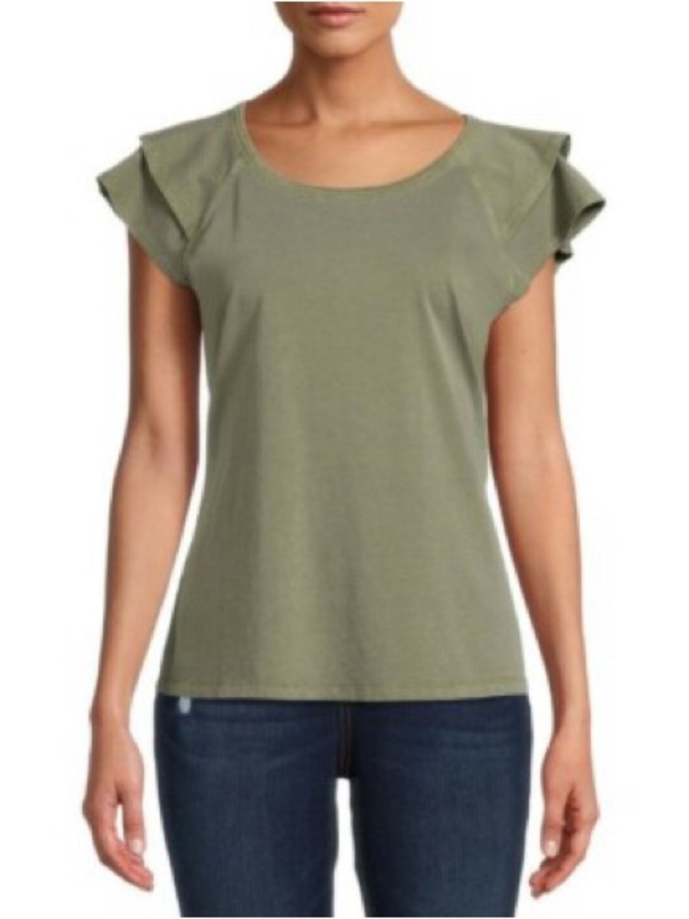 Sz S Time & Tru pink olive green short sleeve flutter blouse shirt